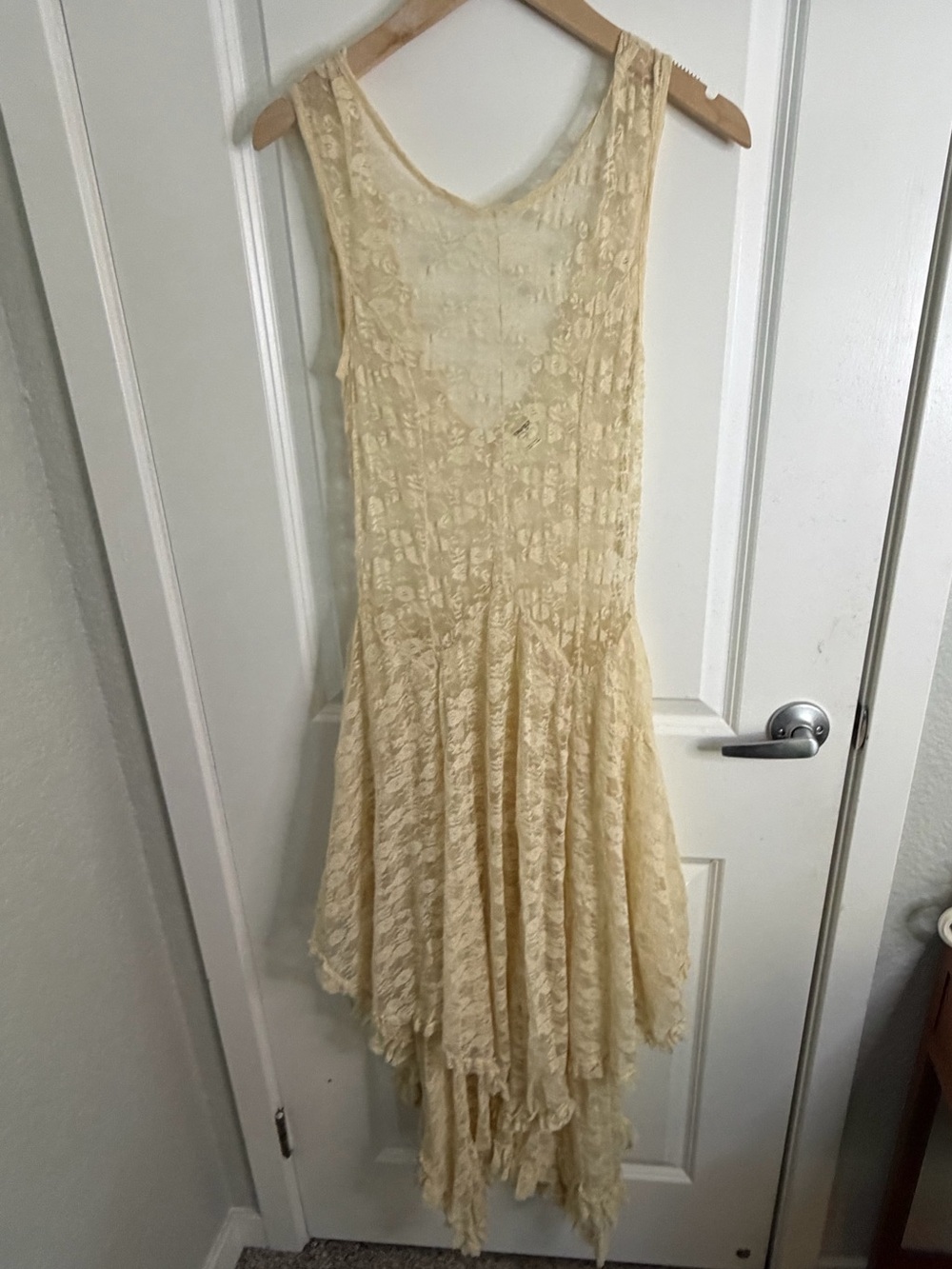 Free People Cream Lace Asymmetrical Hem Dress